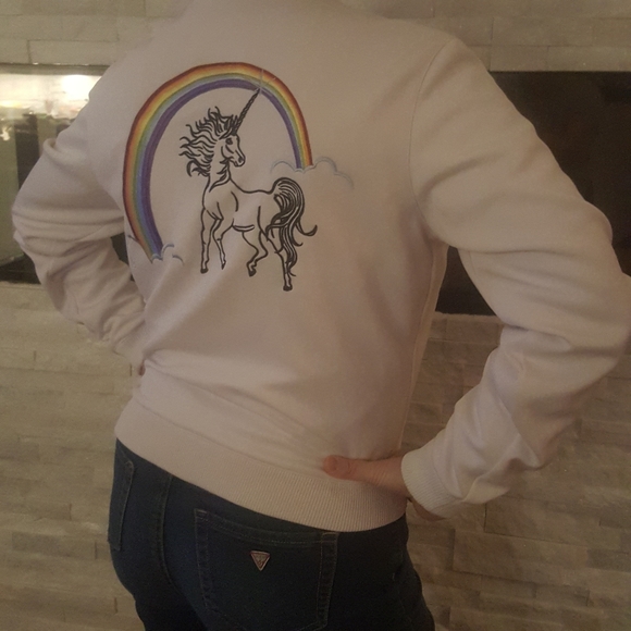 Steve and Barry's Vintage White Unicorn Bomber - Picture 4 of 5